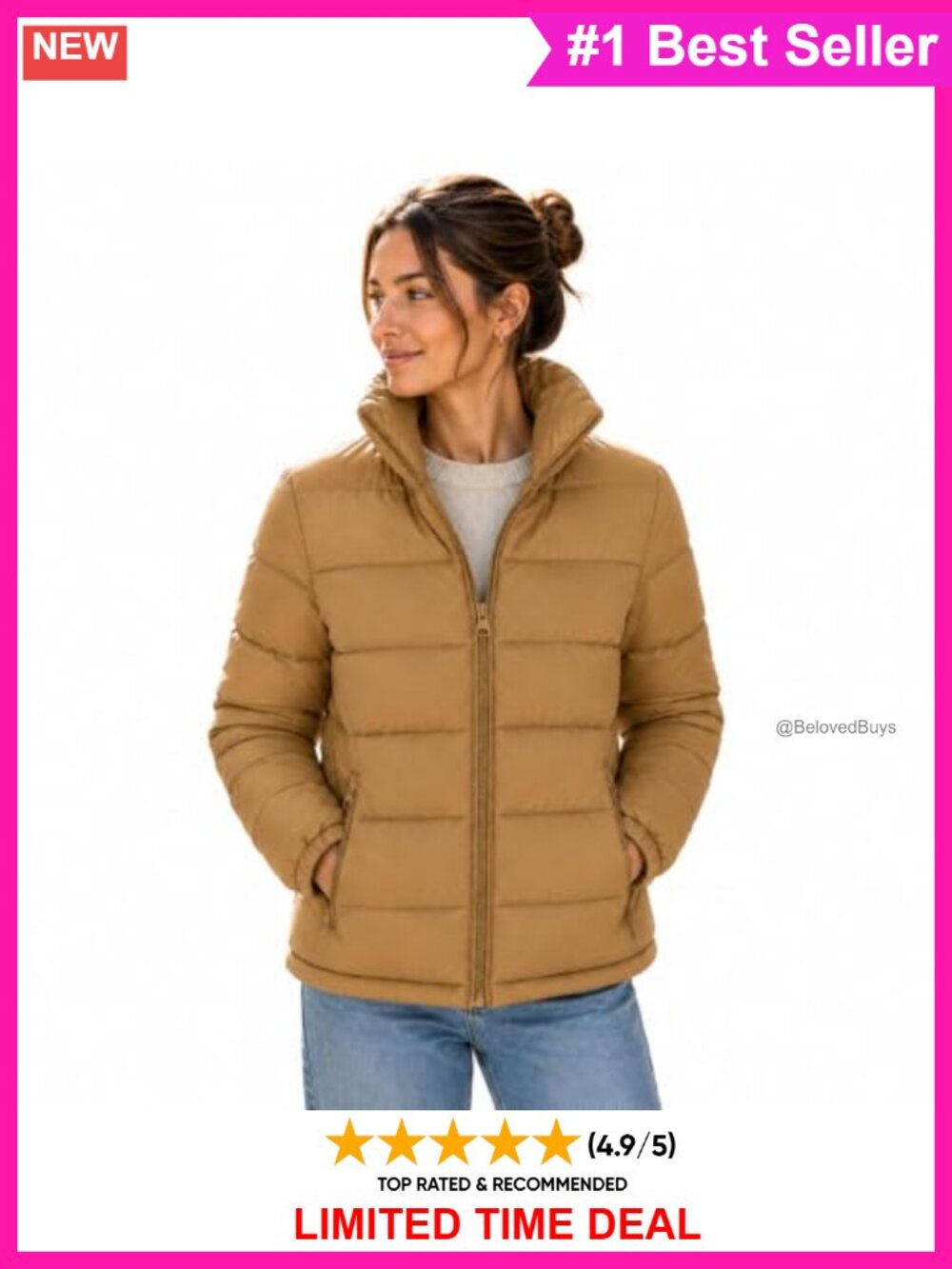 Quilted Packable Nylon Puffer Jacket Stand Collar Drawcord Hem